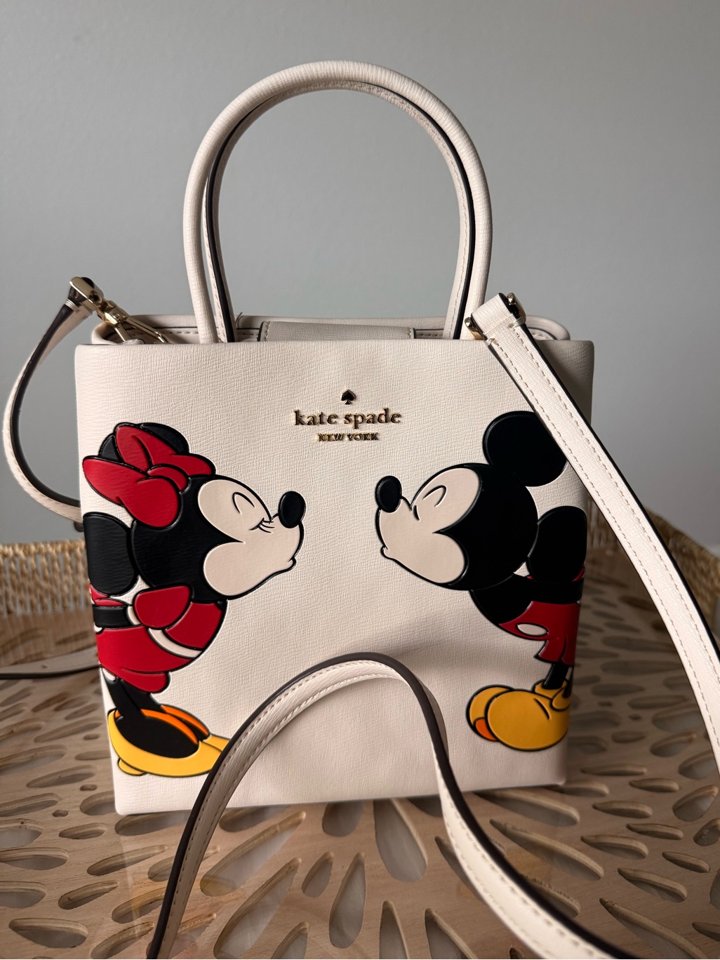 Kate Spade New York Minnie & Mickey Cream Leather Tote